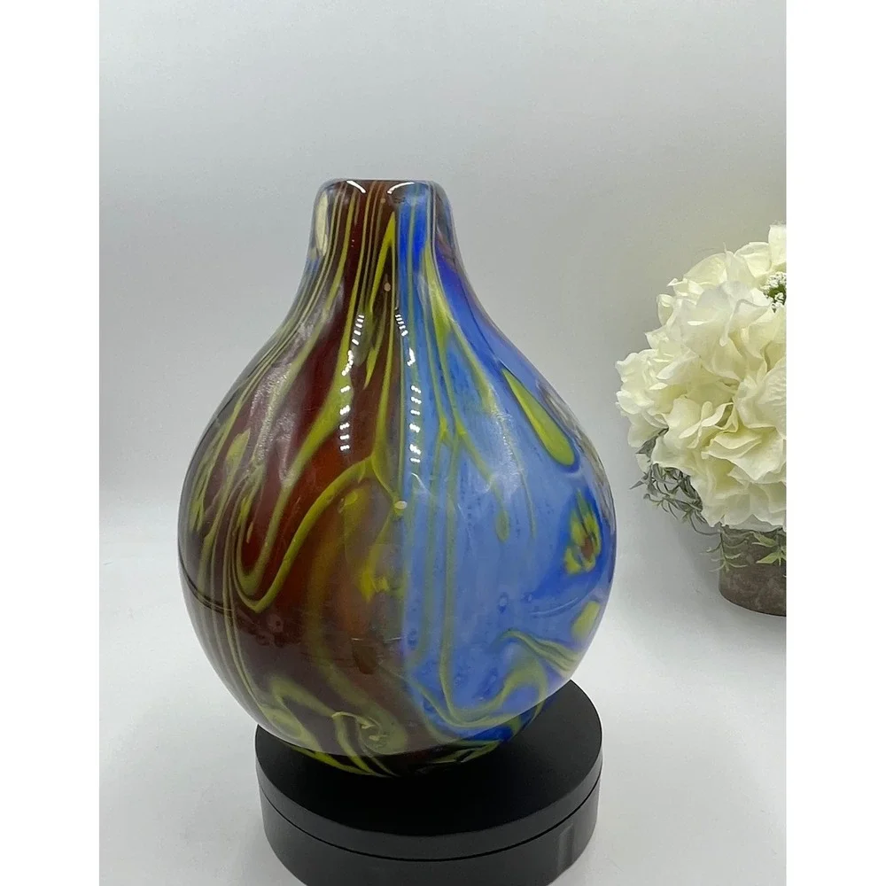Heavy Vintage Murano Style Millefiori Art Glass Vase Blue Bulb Hand Blown >5 Ibs